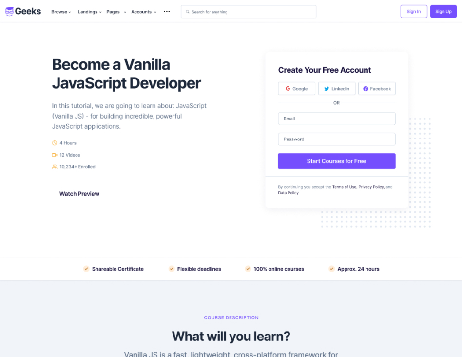 online courses lead generate bootstrap template